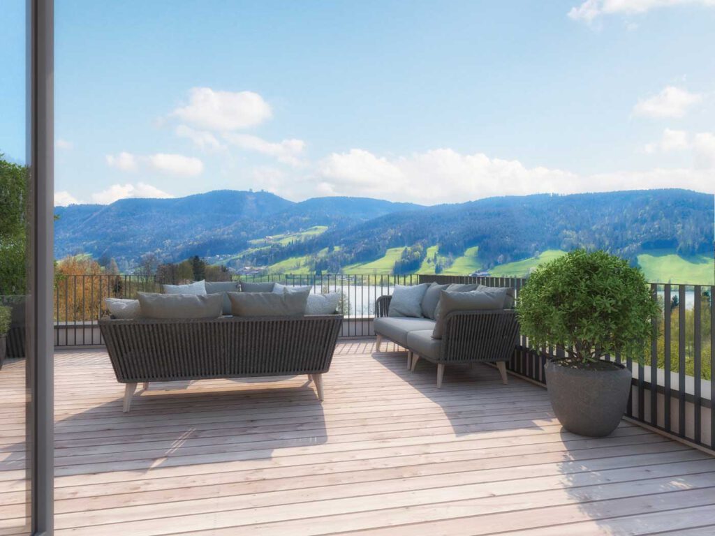 Wohnanlage Zell am Moos Terrasse mit Ausblick